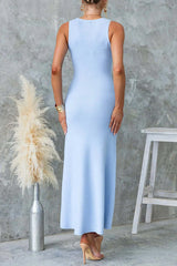 Sleeveless Button Up Ribbed Knit Maxi Dress