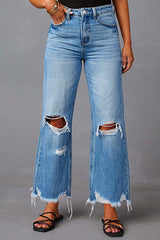 Heididress Raw Hem Ripped Flare Bottoms Denim Pants