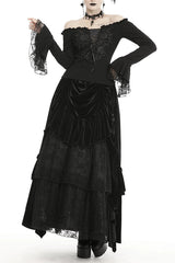 Gothic Lace-Up Off-Shoulder Top with Flared Lace Sleeves