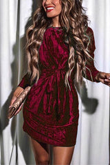Heididress Tie Waist Velvet Holiday Dress(in 4 Colors)