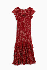 Vintage Red Polka Dot Ruffle Maxi Dress – Romantic Boho Summer Dress with Tiered Hem