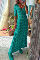 Heididress Scoop Neck 3/4 Sleeve Maxi Floral Dress