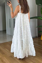 Heididress V Neck Sleeveless Flower Applique Ruffle Maxi Dress