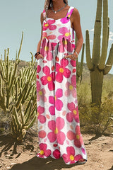 Floral Print Wide Leg Loose Overalls