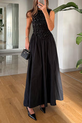 Heididress Crewneck Sleeveless Glitter Sequin Splice Maxi Dress