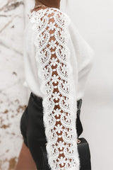 Heididress Hollow Out Lace Splice Long Sleeves Knit Top