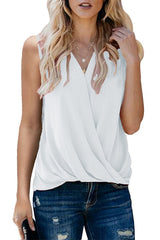 Heididress V Neck Wrap Front Ruched Sleeveless Top