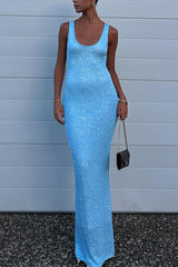 Heididress U Neck Sequin Knit Bodycon Maxi Tank Dress