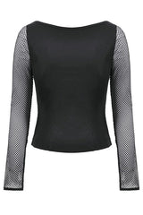 Punk Knitted Top with Mesh Overlay and Shoulder Buckle Details