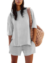 Women's Casual Matching Set with Slit Top and Shorts