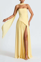 Heididress Strapless Back Lace-up High Slit Splice Maxi Dress