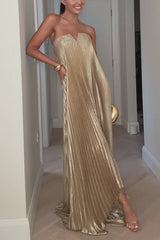 Heididress V Neck Strapless Pleated Maxi Party Dress