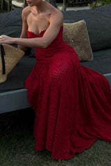 Strapless Hollow Out Lace Irregular Hem Maxi Dress