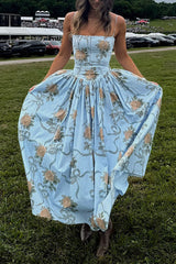 Heididress Spaghetti Strap Waisted Floral Print A-line Maxi Dress