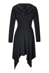 Vintage Asymmetrical Hem Long Sleeve Hooded Dress For Spring & Fall