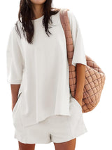 Women's Casual Matching Set with Slit Top and Shorts