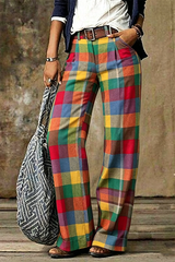 Retro Plaid Wide-Leg Pants