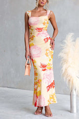 Sleeveless Floral Print Bodycon Maxi Dress