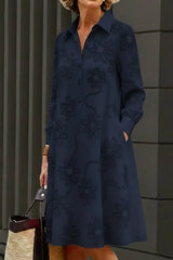 Elegant Floral Embroidered Shirt-collar Dress