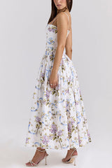 Heididress Spaghetti Strap Floral Print Bustier A-line Maxi Dress