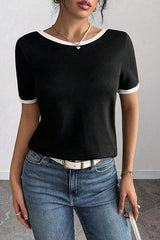 Women's Backless Bow T Shirts Short Sleeve Crewneck Open Back Knit Tops Casual Summer Tees
