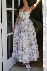 Heididress Spaghetti Strap Floral Print Bustier A-line Maxi Dress