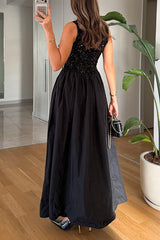 Heididress Crewneck Sleeveless Glitter Sequin Splice Maxi Dress