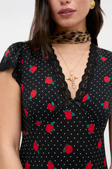 Boho Floral Midi Dress – Vintage Rose Print V-Neck Summer Vacation Dress