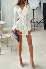 Fashion V-neck Long-sleeved Ruffled Slim-fit Rompers