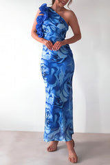 Heididress Ruffle One Shoulder Floral Print Bodycon Maxi Dress