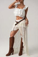 New Collection High-End Lace Western Style Irregular Midi Skirt