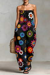 Women's Colorful Strapless Casual Loose Cotton And Linen Jumpsuit