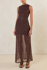 Isla Maxi Dress (Choc Micro Polka)