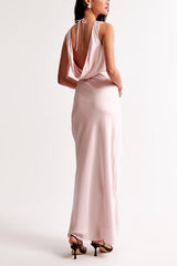 V Neck Plunge Cowl Back Sleeveless Maxi Party Dress