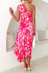 Heididress One Shoulder Sleeveless Twist Front Floral Pleated Dress