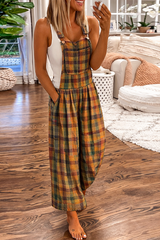Vintage Plaid Wide Leg Overalls