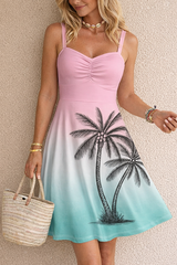Gradient Palm Tree Summer Dress – Casual Beach Holiday A-Line Sundress