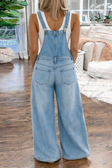 Women's Vintage Distressed Wide Leg Denim Overalls Casual Loose Fit Bib Jeans Jumpsuit