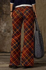 Vintage Plaid Patchwork Wide Leg Jeans for Women – High Waist Boho Pants
