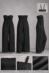 Strapless Linen Wide-Leg Jumpsuit with Removable Straps & Smocked Bodice