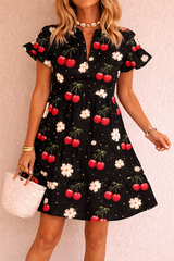 Cute Cherry Floral Mini Dress