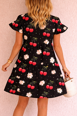 Cute Cherry Floral Mini Dress