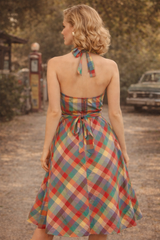Women’s Retro Plaid Halter Dress