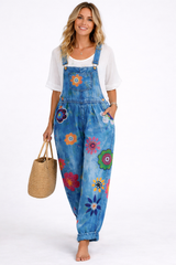 Women's Boho Floral Print Overalls – Casual Loose Beach Jumpsuit