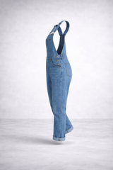 Solid Color Loose Denim Overalls