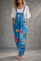Women's Boho Floral Print Overalls – Casual Loose Beach Jumpsuit