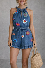 Effortless Boho Denim Romper – Soft Tencel, Cinched Waist & Floral Print