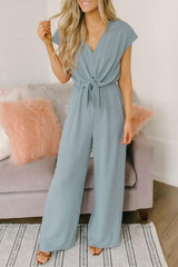 Tie-Front V-Neck Wide-Leg Jumpsuit