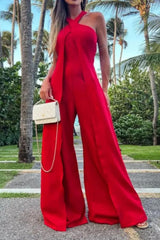 Crisscross Halter Layered Wide-Leg Jumpsuit