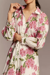 Floral Print Drawstring Shirt Dress